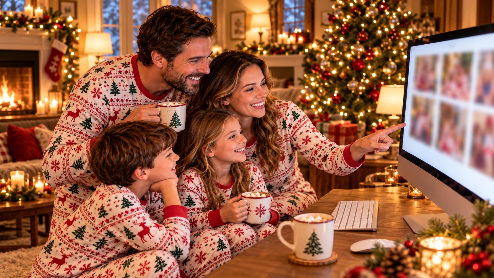 Family choosing Christmas Sessions photos at home
